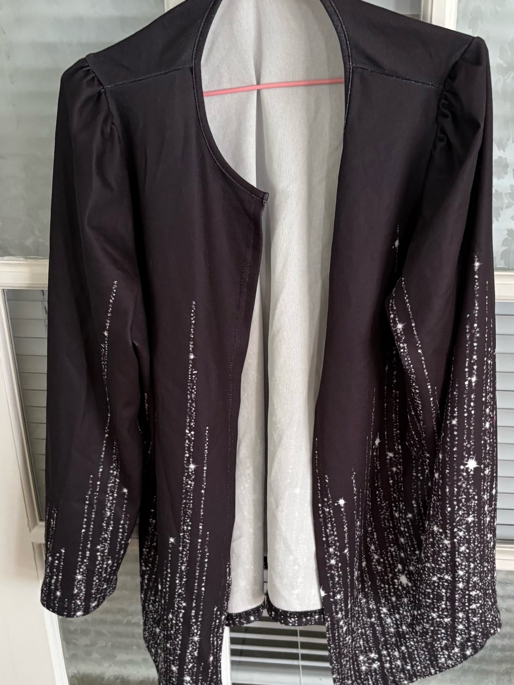 Black Open Front Jacket with White Sparkle Ombre